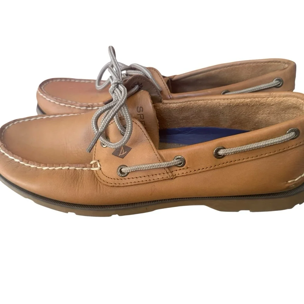Sperry Top-Sider Men's 10.5 Tan Leather Leeward Boat Shoes Loafers EUC